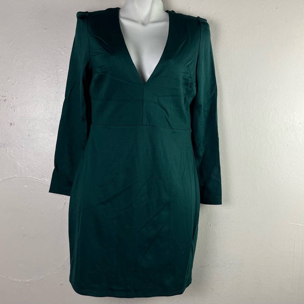 Lulus women long sleeve V-neck green midi dress size large